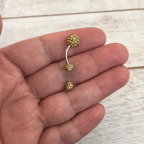 Ball Cubic Zirconia Champagne Mini Stones Belly Ring - Picture 1 of 4